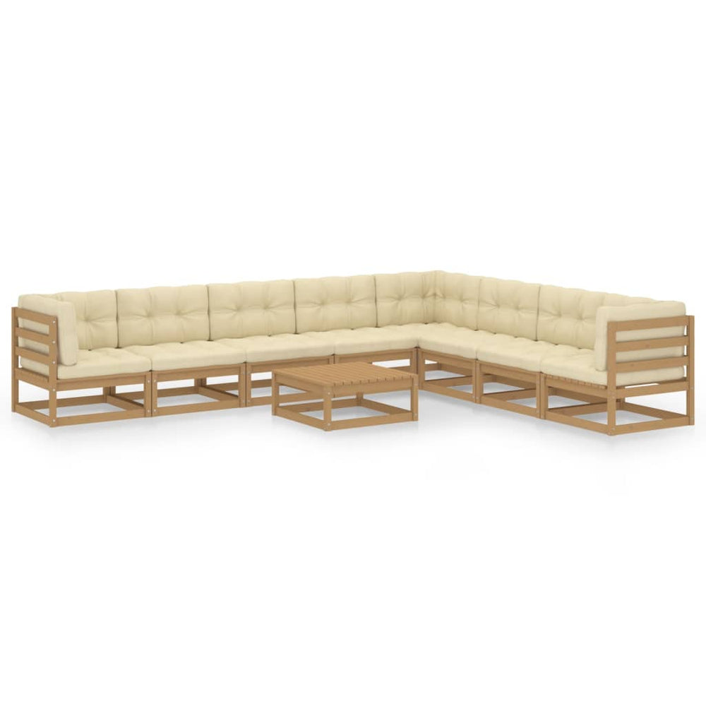vidaXL 9-piece Garden Lounge Set with Cushions Honey Brown Solid Pine Wood