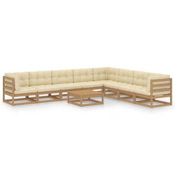 9-tlg Garten-Lounge-Set mit Kissen Honigbraun Massivholz Kiefer