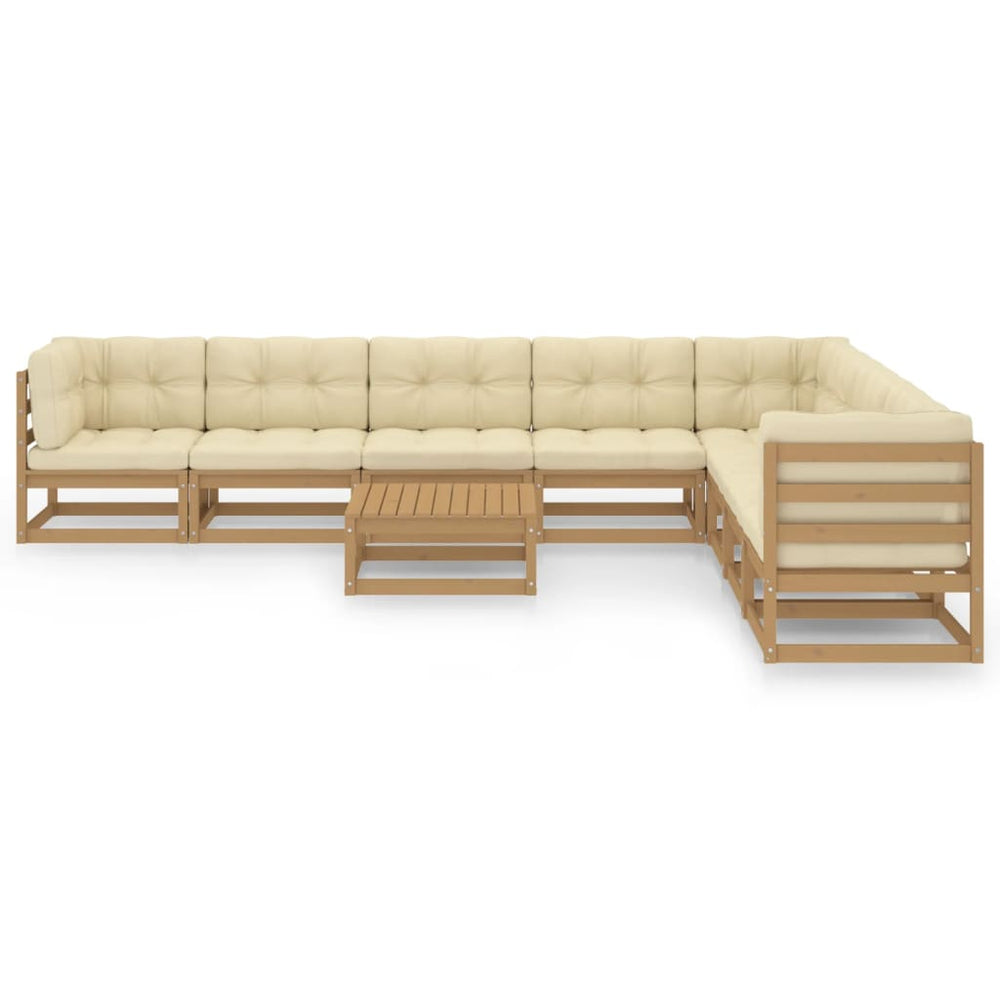 vidaXL 9-piece Garden Lounge Set with Cushions Honey Brown Solid Pine Wood