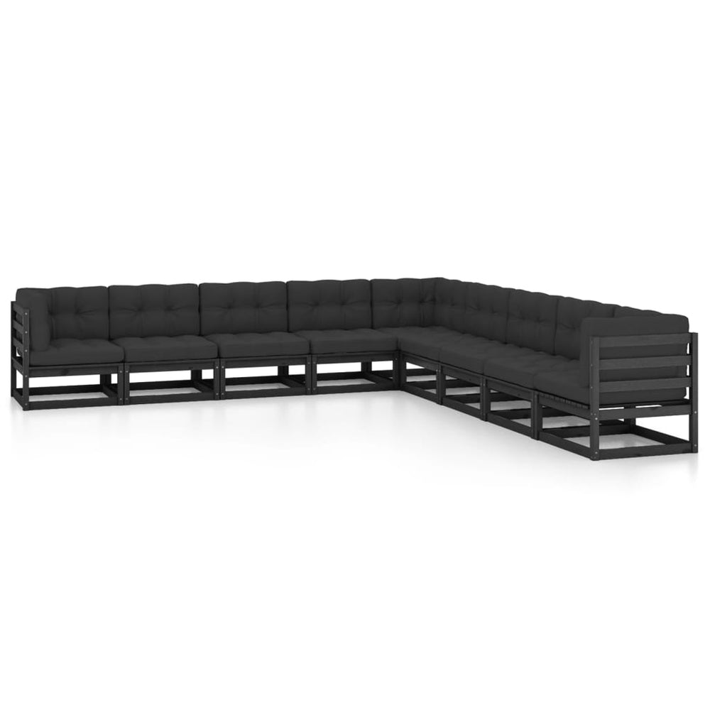 vidaXL 9-piece Garden Lounge Set with Cushions Black Solid Pine Wood