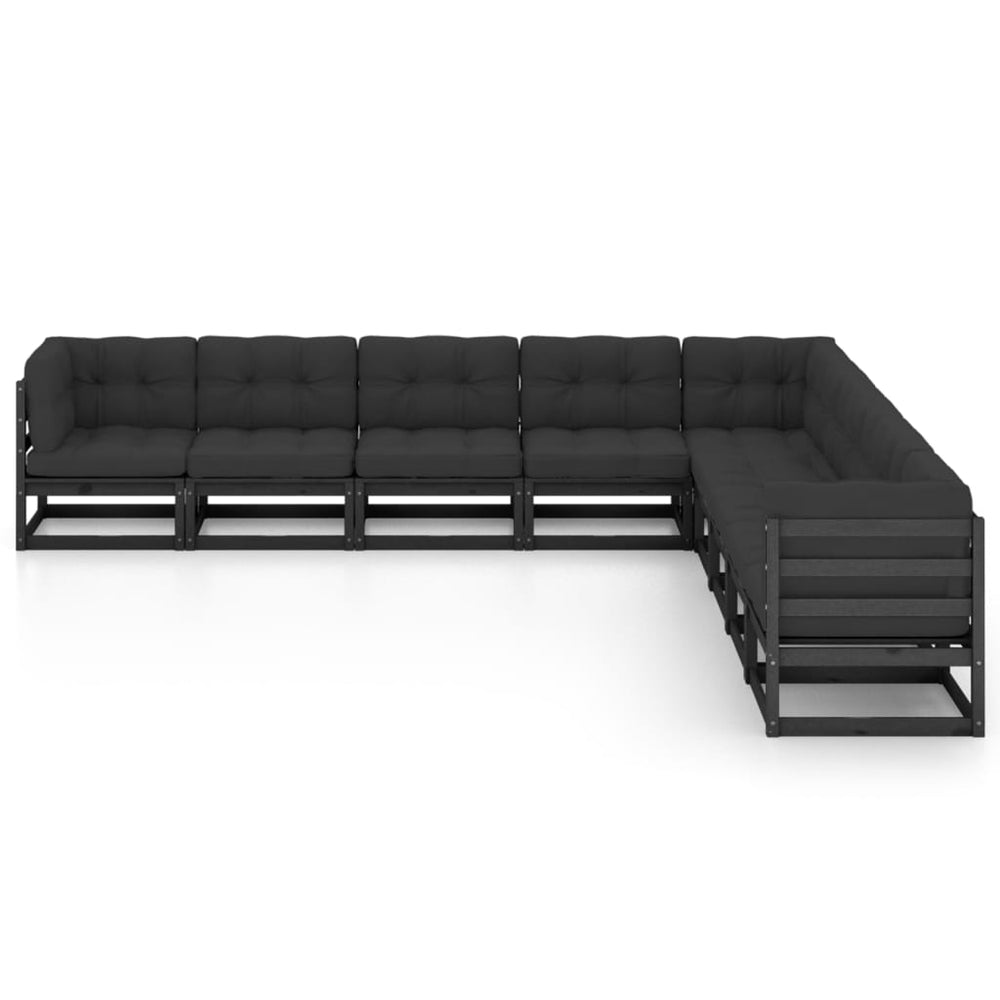 vidaXL 9-piece Garden Lounge Set with Cushions Black Solid Pine Wood