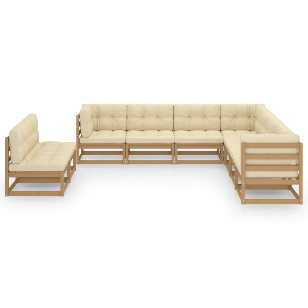 vidaXL 9-piece Garden Lounge Set with Cushions Honey Brown Solid Pine Wood
