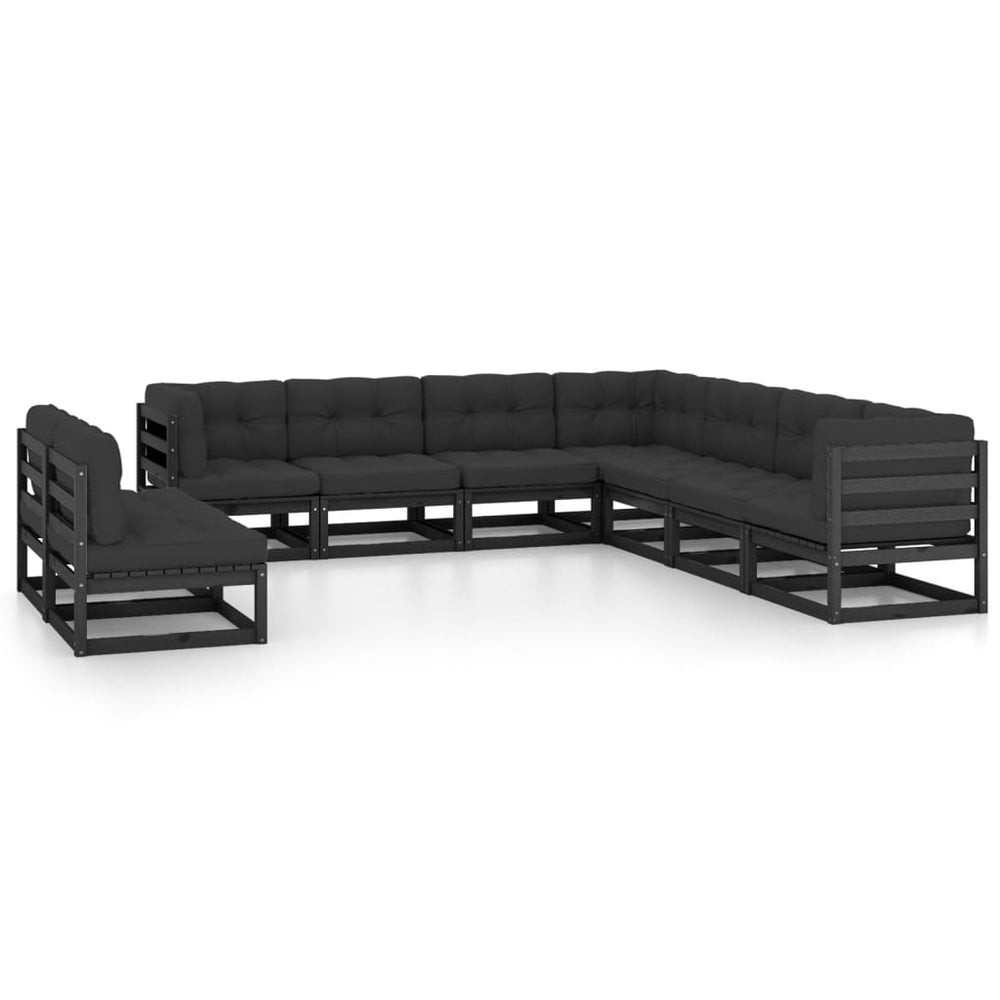 vidaXL 9-piece Garden Lounge Set with Cushions Black Solid Pine Wood