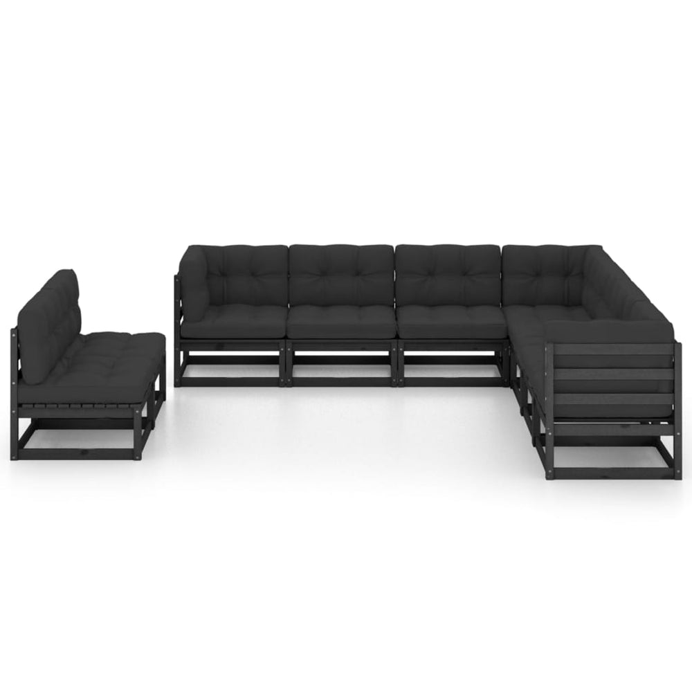 vidaXL 9-piece Garden Lounge Set with Cushions Black Solid Pine Wood