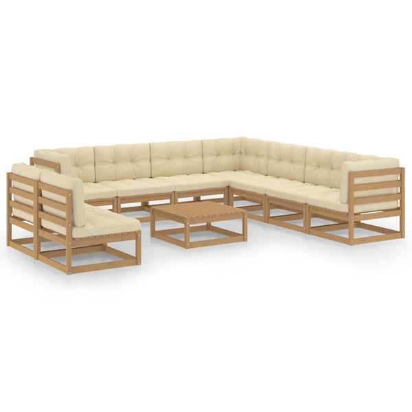 10-tlg. Garten-Lounge-Set mit Kissen Honigbraun Massivholz