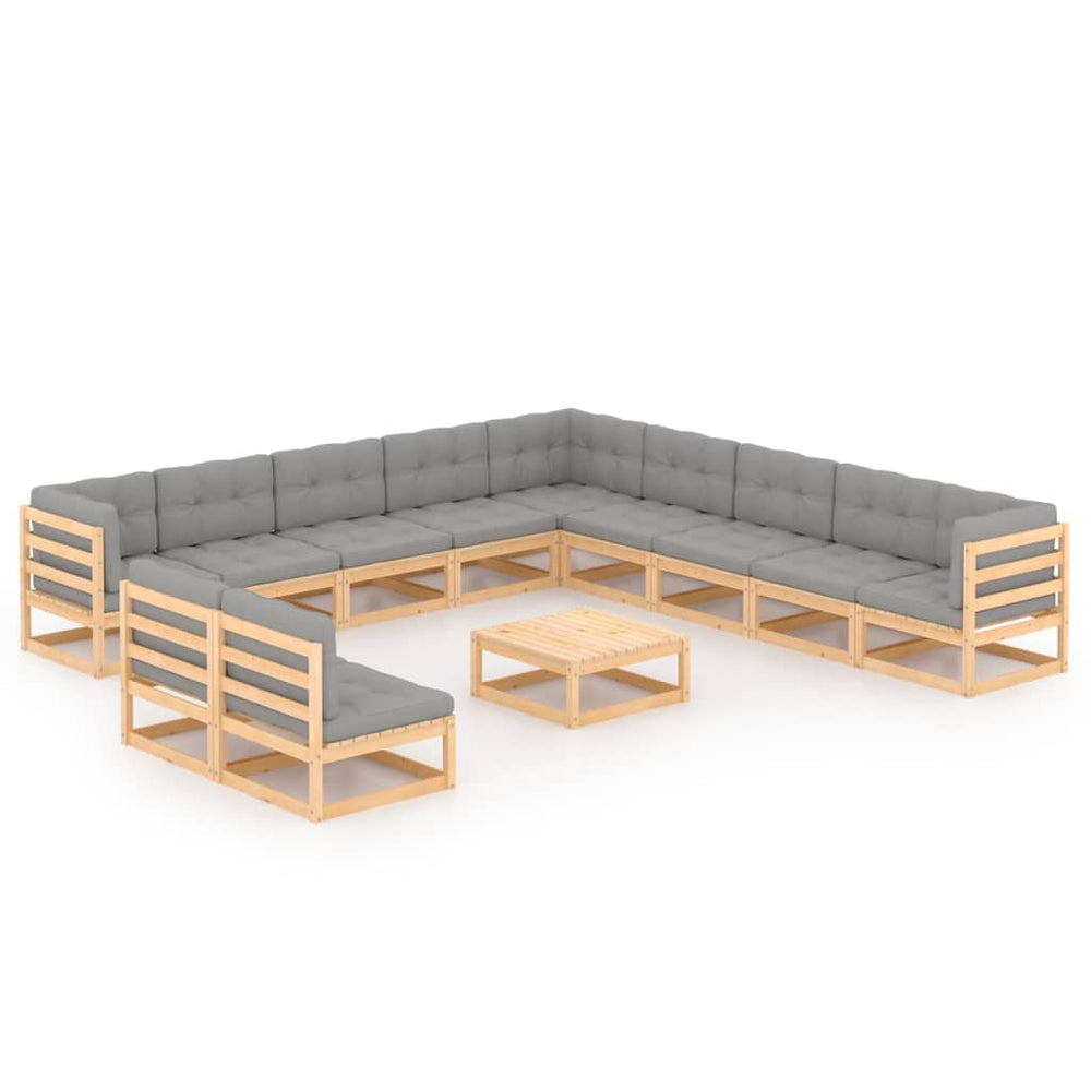 vidaXL Salon de jardin 12 pièces avec coussins, bois de pin massif