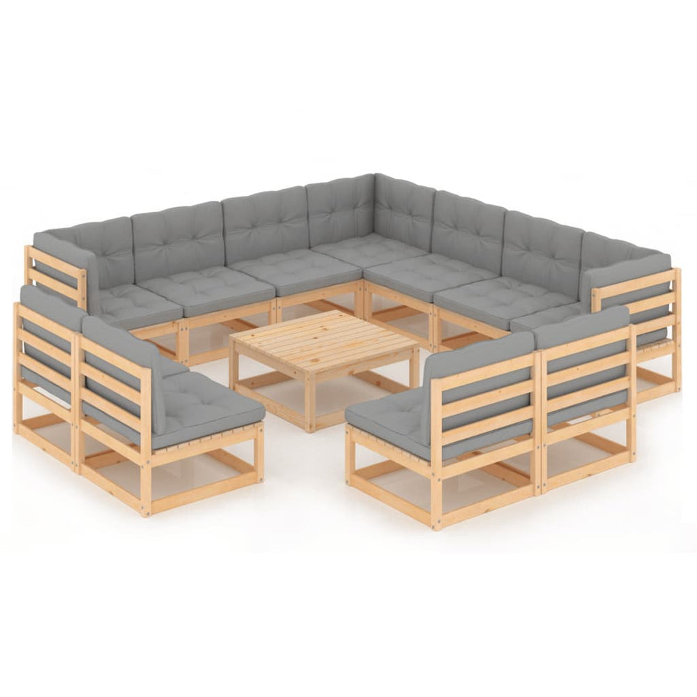vidaXL Salon de jardin 12 pièces avec coussins, bois de pin massif