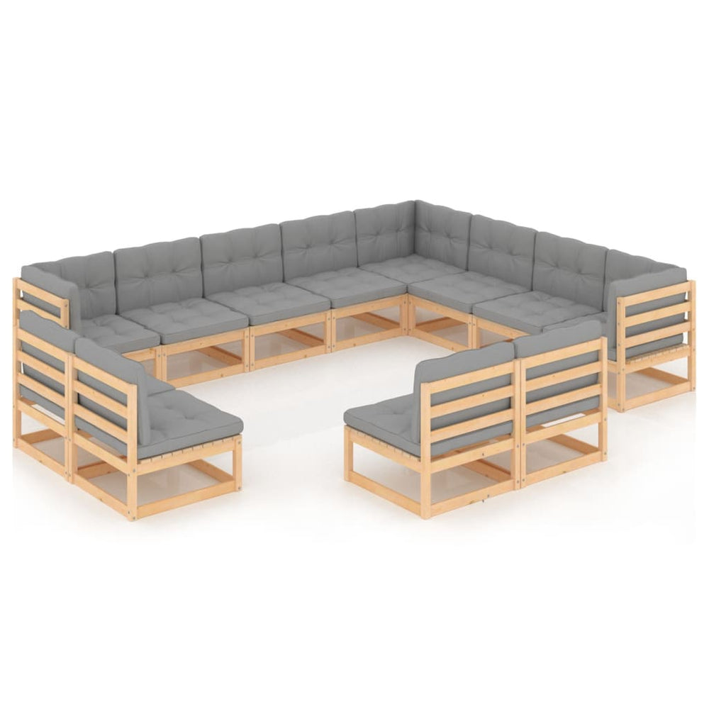 vidaXL Salon de jardin 12 pièces avec coussins, bois de pin massif