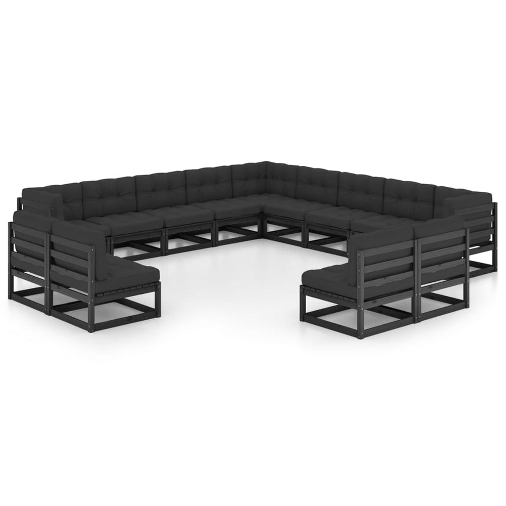 vidaXL Ensemble de jardin 13 pièces avec coussins Noir Bois de pin massif