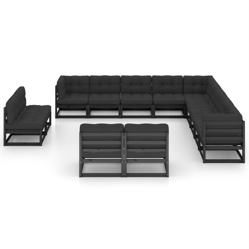 vidaXL Ensemble de jardin 13 pièces avec coussins Noir Bois de pin massif
