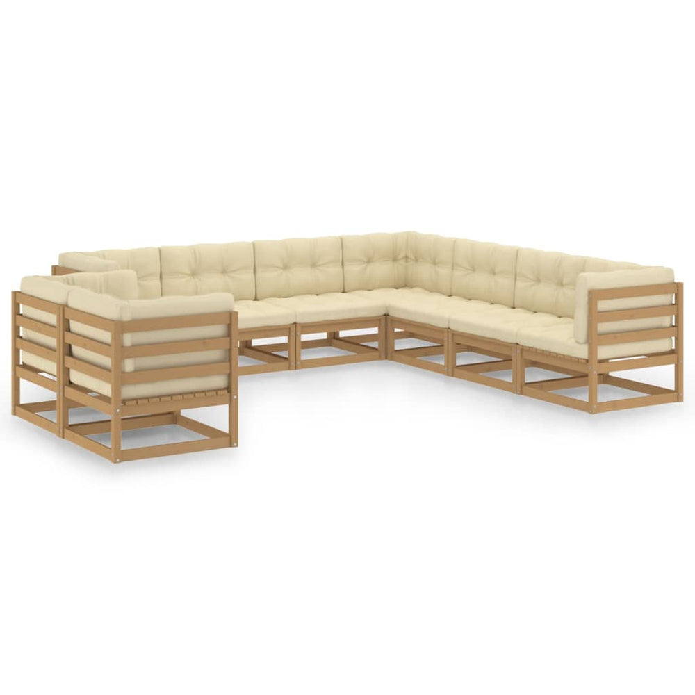 vidaXL 9-piece Garden Lounge Set with Cushions Honey Brown Solid Pine Wood