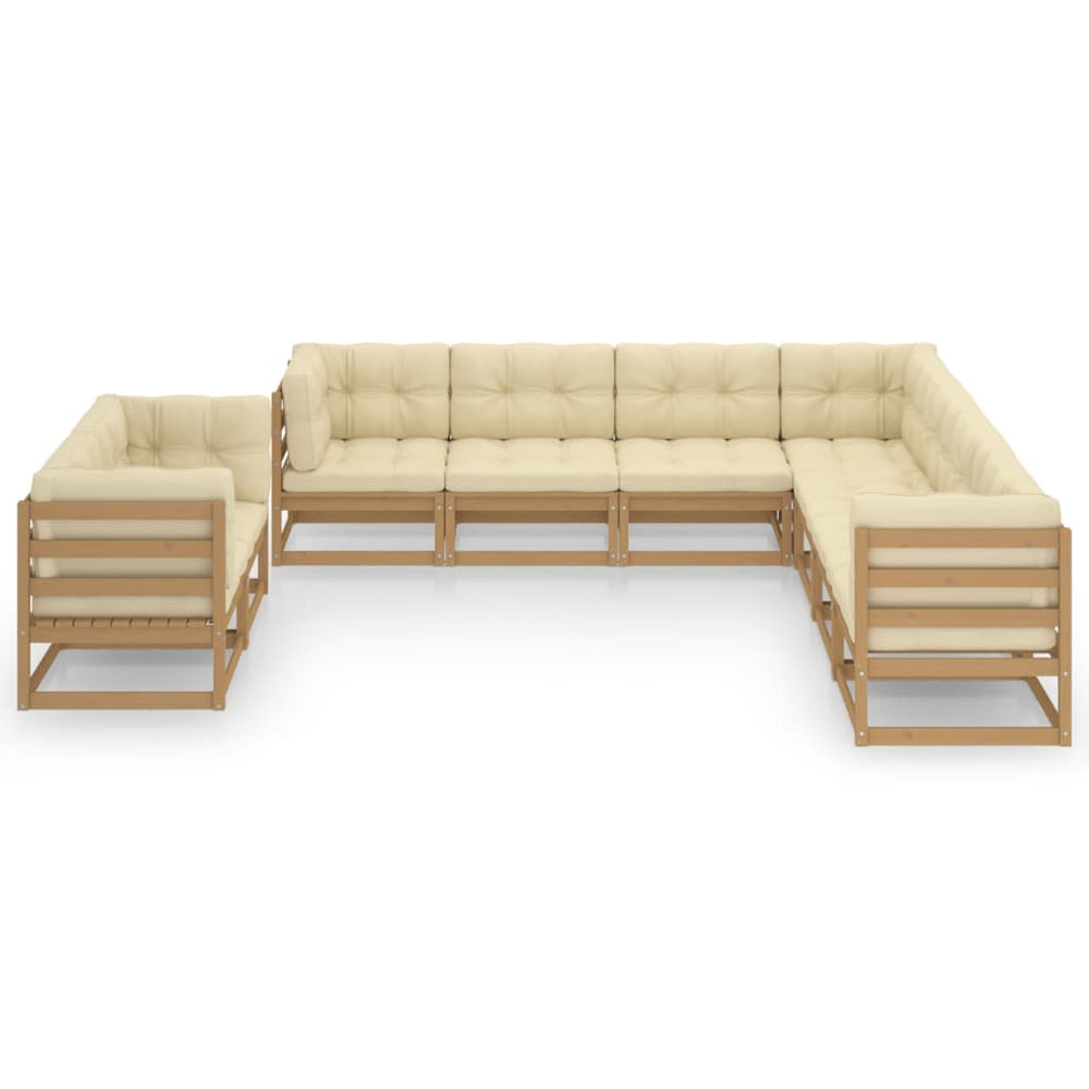 vidaXL 9-piece Garden Lounge Set with Cushions Honey Brown Solid Pine Wood