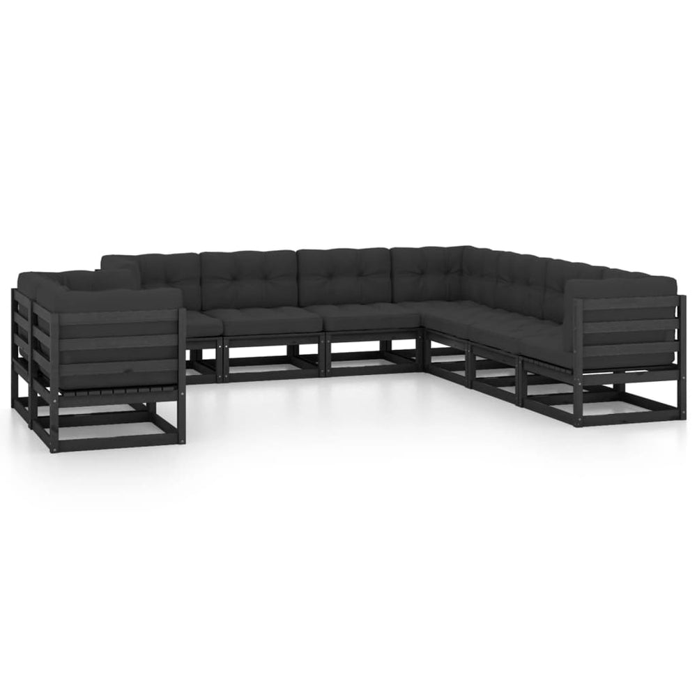 vidaXL 9-piece Garden Lounge Set with Cushions Black Solid Pine Wood
