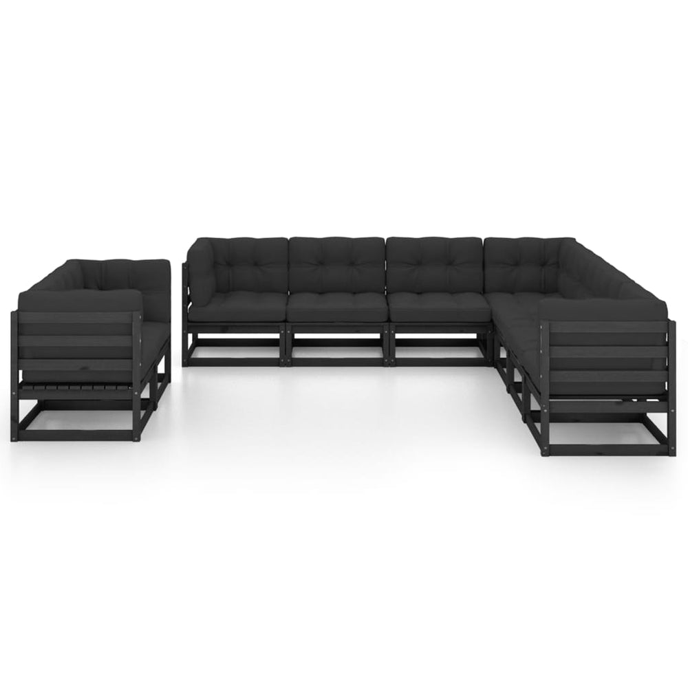 vidaXL 9-piece Garden Lounge Set with Cushions Black Solid Pine Wood