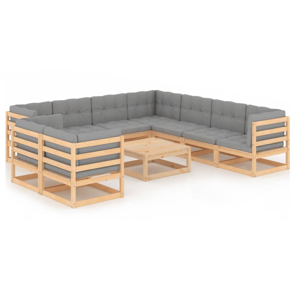 10-tlg. Garten-Lounge-Set mit Kissen Massivholz Kiefer