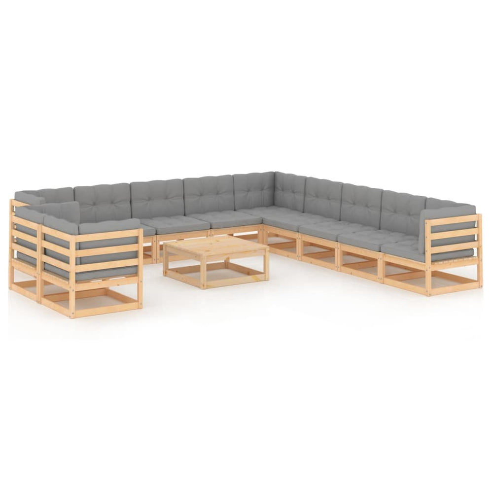 vidaXL Salon de jardin 12 pièces avec coussins, bois de pin massif