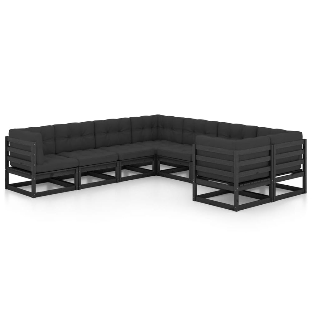 vidaXL 8-piece Garden Lounge Set with Cushions Black Solid Pine Wood