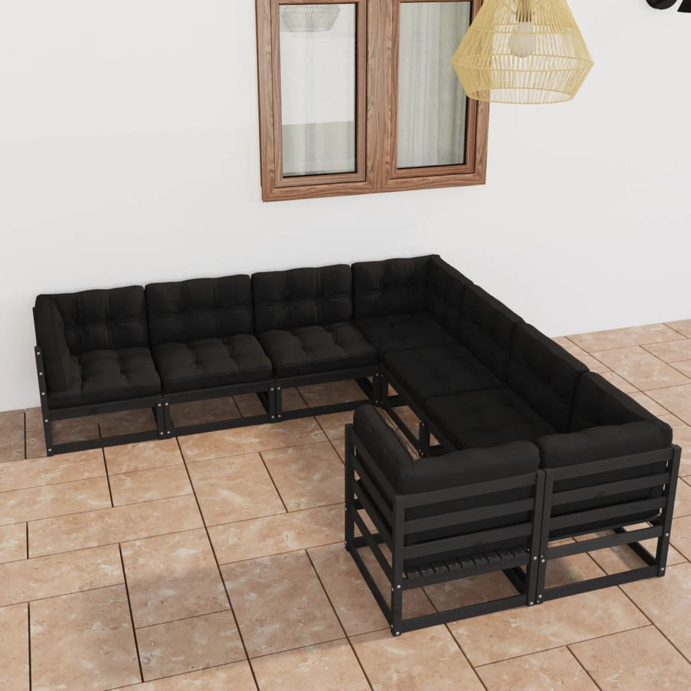 vidaXL 8-piece Garden Lounge Set with Cushions Black Solid Pine Wood