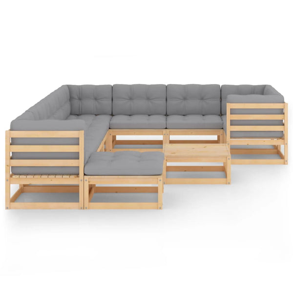 11-tlg. Garten-Lounge-Set mit Kissen Kiefer Massivholz