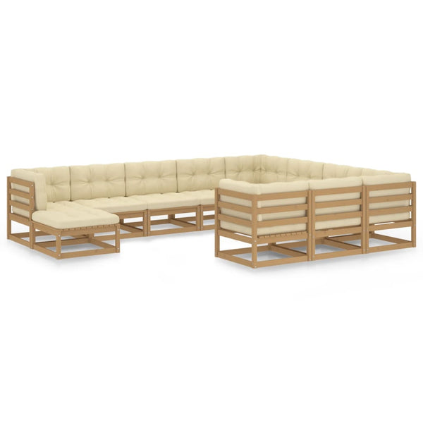 vidaXL Ensemble de jardin 11 pièces avec coussins marron miel Bois massif