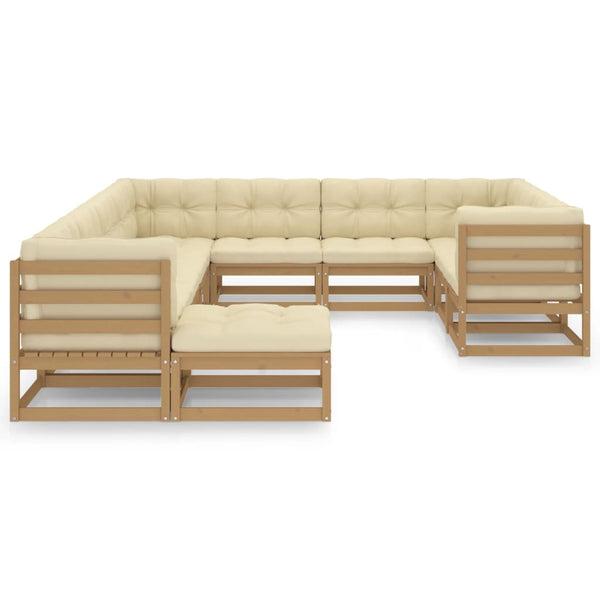 vidaXL Ensemble de jardin 11 pièces avec coussins marron miel Bois massif