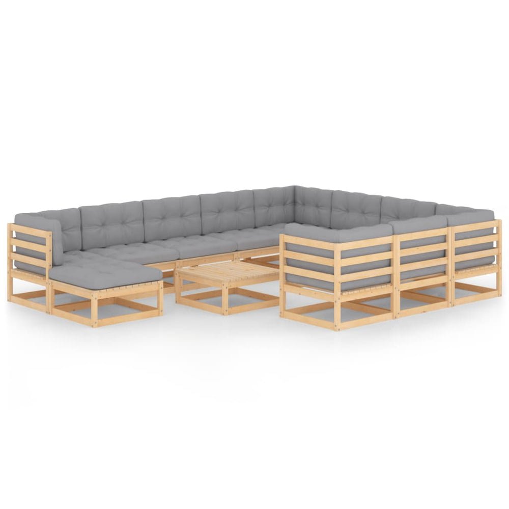vidaXL Salon de jardin 12 pcs avec coussins bois de pin massif