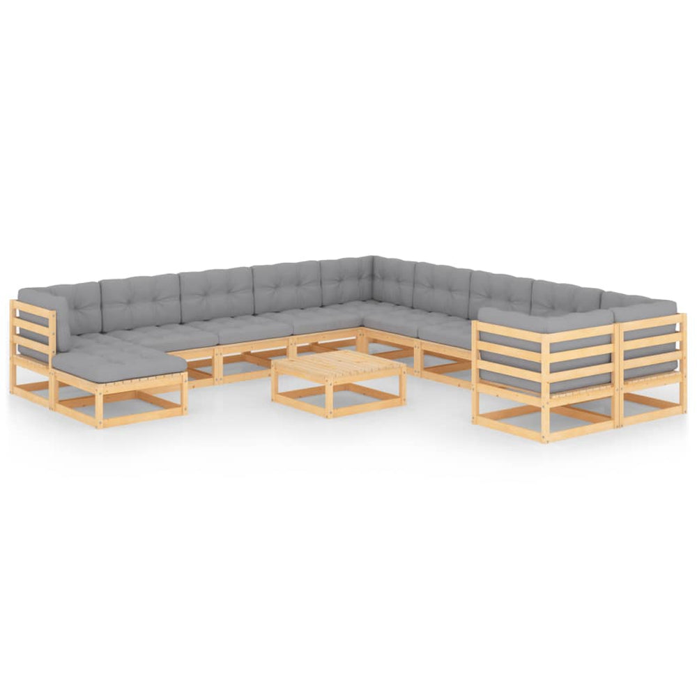 vidaXL Salon de jardin 12 pièces avec coussins, bois de pin massif