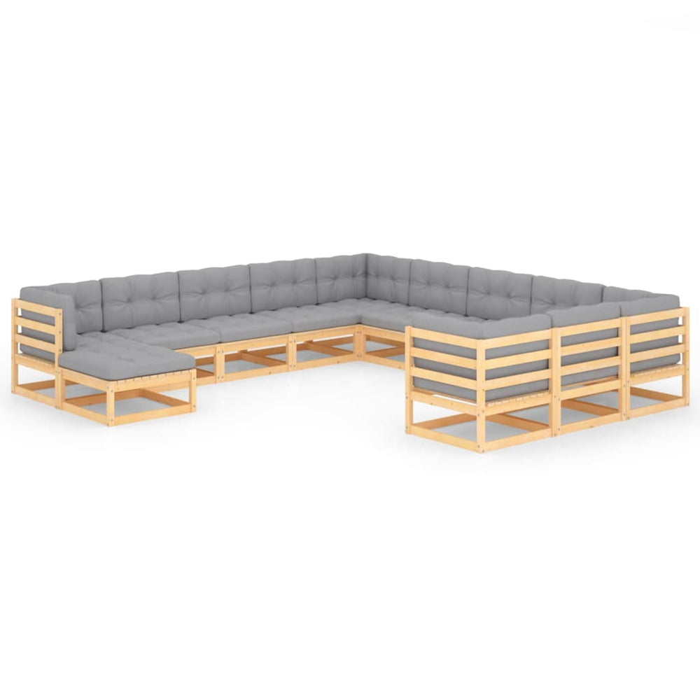 vidaXL Salon de jardin 12 pièces avec coussins, bois de pin massif