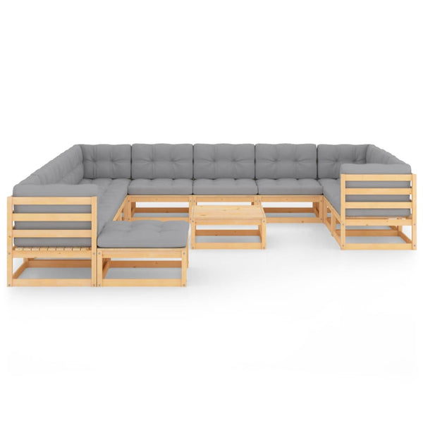 13-tlg. Garten-Lounge-Set mit Kissen Massivholz Kiefer