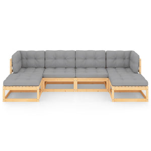 6-tlg. Garten-Lounge-Set mit Kissen Massivholz Kiefer
