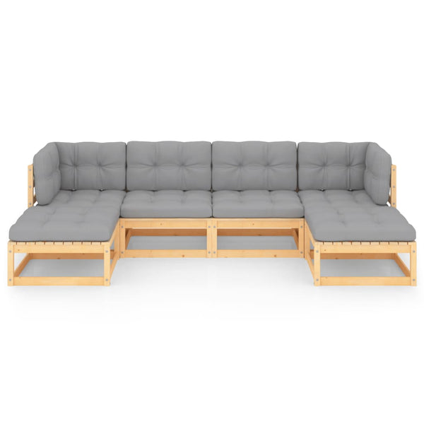 6-tlg. Garten-Lounge-Set mit Kissen Massivholz Kiefer