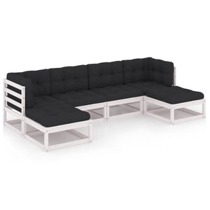vidaXL Salon de jardin 6 pcs avec coussins Blanc Bois de pin massif