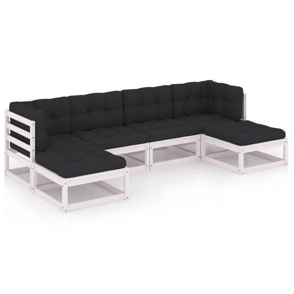 vidaXL Salon de jardin 6 pcs avec coussins Blanc Bois de pin massif