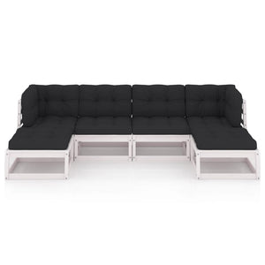 vidaXL Salon de jardin 6 pcs avec coussins Blanc Bois de pin massif
