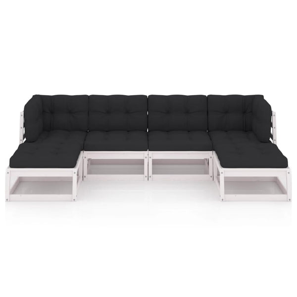 vidaXL Salon de jardin 6 pcs avec coussins Blanc Bois de pin massif
