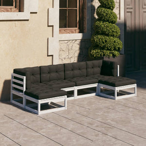 vidaXL Salon de jardin 6 pcs avec coussins Blanc Bois de pin massif