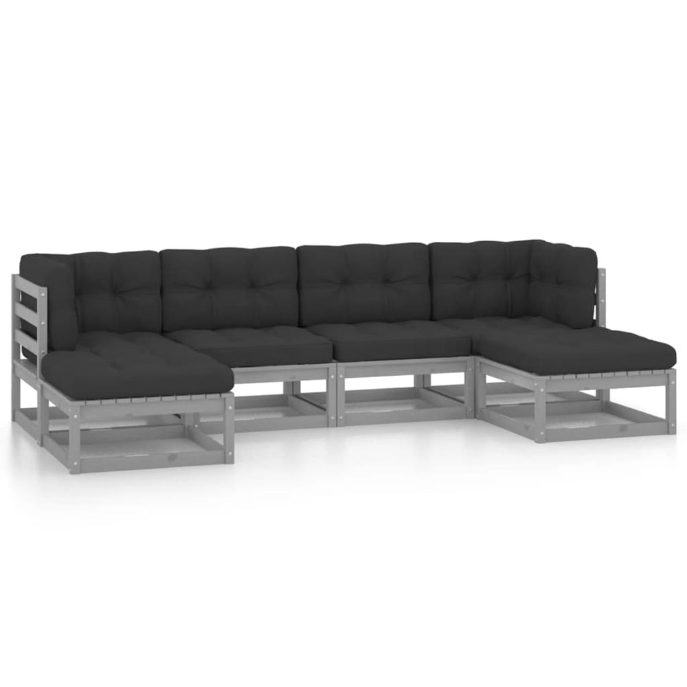 vidaXL 6-Piece Garden Lounge Set with Cushions Grey Solid Pine Wood