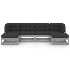 6-tlg. Garten-Lounge-Set mit Kissen Grau Massivholz Kiefer