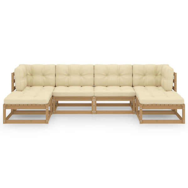 6-tlg Garten-Lounge-Set mit Kissen Honigbraun Massivholz Kiefer