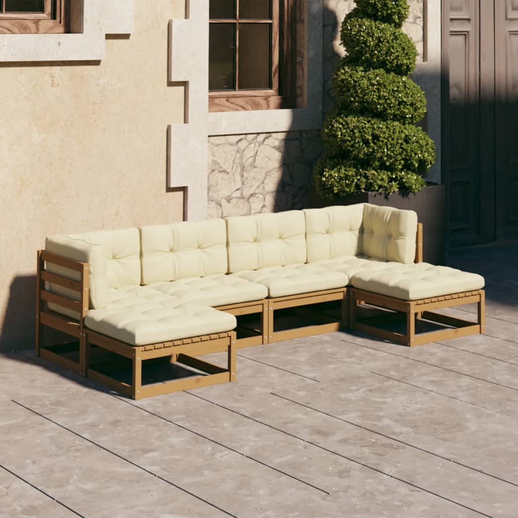 6-tlg Garten-Lounge-Set mit Kissen Honigbraun Massivholz Kiefer