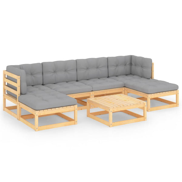 vidaXL Salon de jardin 7 pcs avec coussins en pin massif
