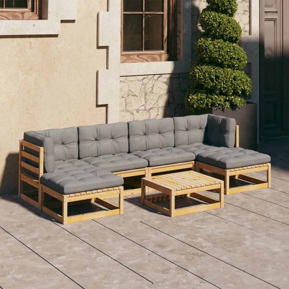 7-tlg. Garten-Lounge-Set mit Kissen Massivholz Kiefer