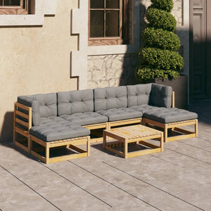 vidaXL Salon de jardin 7 pcs avec coussins en pin massif