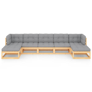 7-tlg. Garten-Lounge-Set mit Kissen Massivholz Kiefer