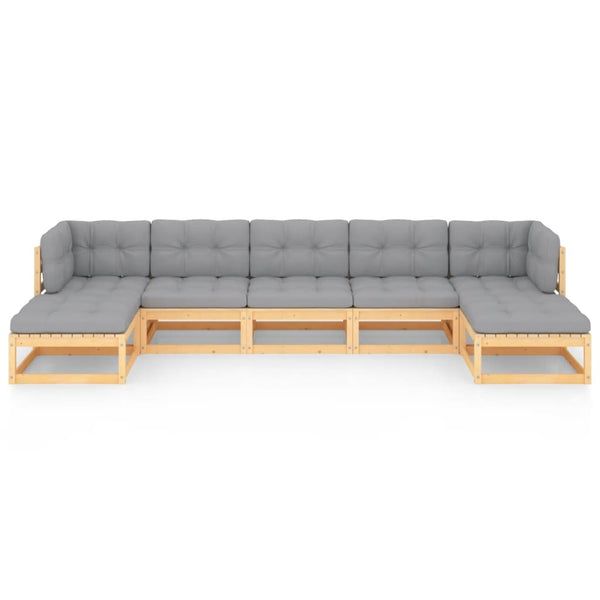 7-tlg. Garten-Lounge-Set mit Kissen Massivholz Kiefer