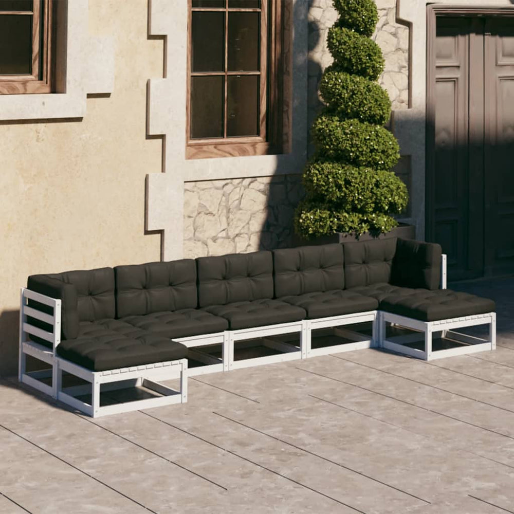 7-tlg. Garten-Lounge-Set mit Kissen Weiß Massivholz Kiefer