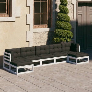 7-tlg. Garten-Lounge-Set mit Kissen Weiß Massivholz Kiefer