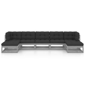 7-tlg. Garten-Lounge-Set mit Kissen Grau Massivholz Kiefer