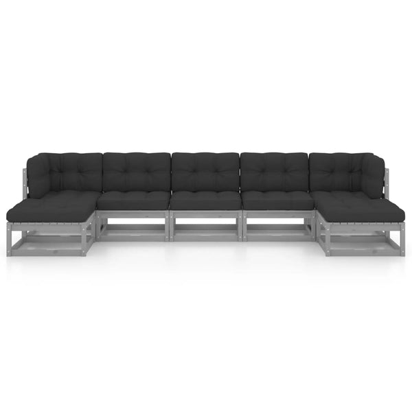 7-tlg. Garten-Lounge-Set mit Kissen Grau Massivholz Kiefer