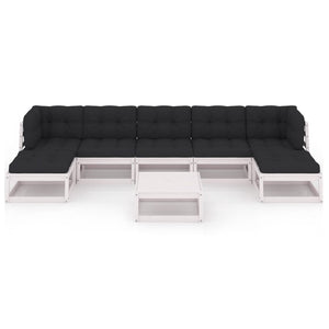 8-tlg. Garten-Lounge-Set mit Kissen Weiß Massivholz Kiefer